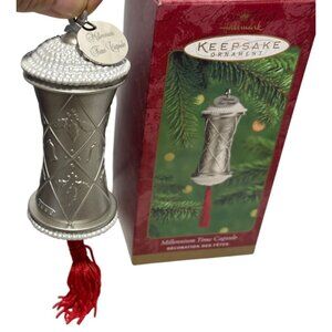 Hallmark Keepsake Millennium Time Capsule Ornament 2000 Silver Red Tassel